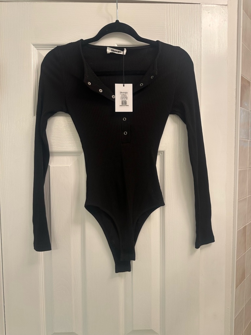 Showpo Black Ribbed Snap-Button Long Sleeve Bodysuit